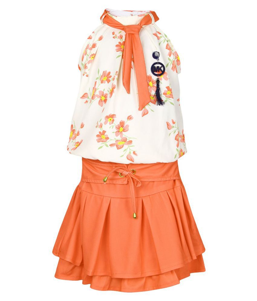     			Arshia Fashions Girls Top and Skirt Set Orange