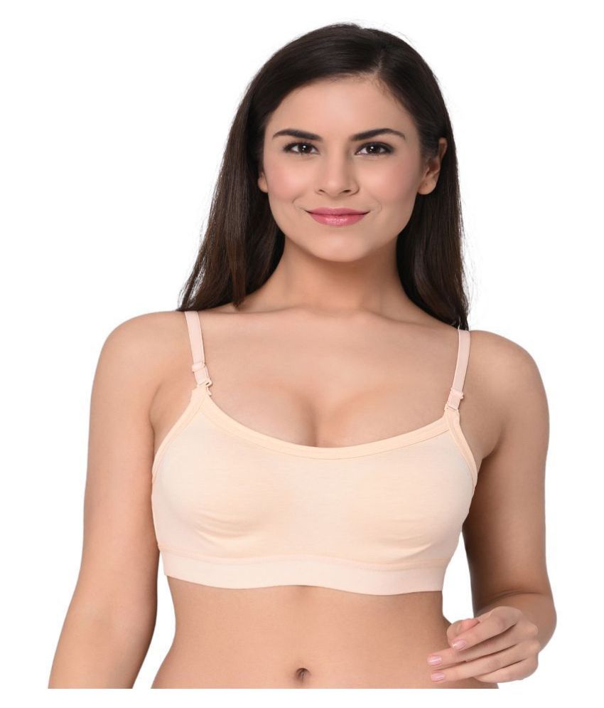     			Elina Beige Cotton Solid Sports Bra