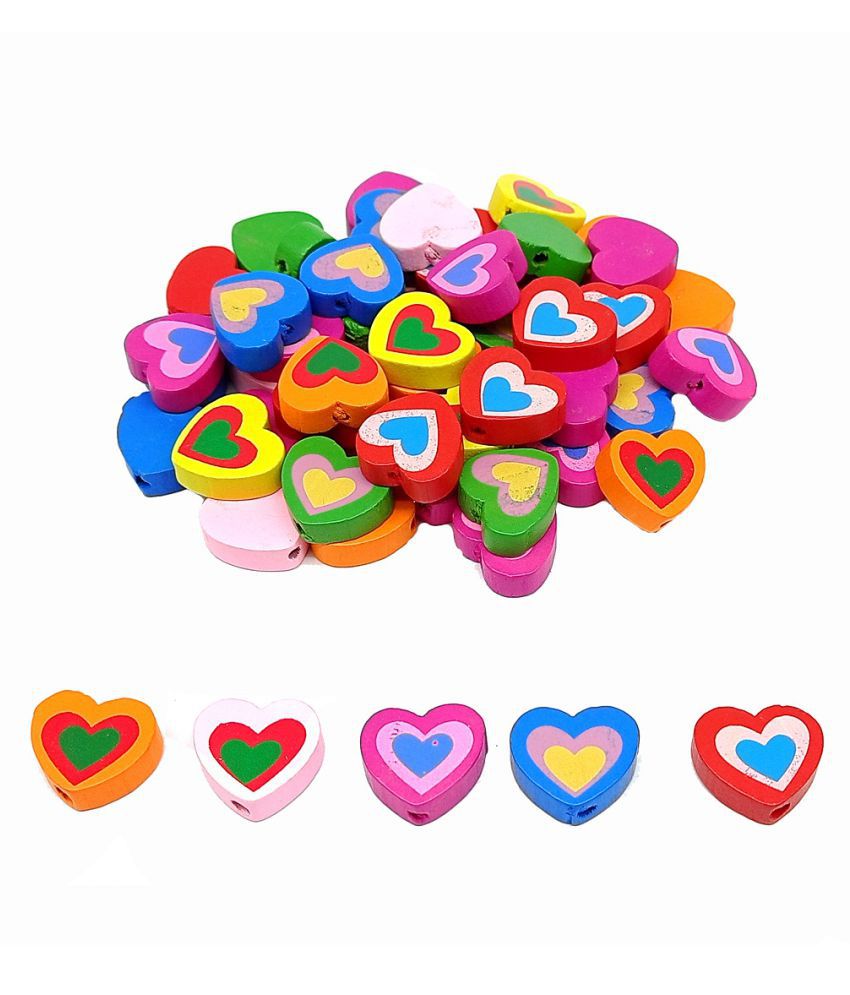     			Colorful wooden beads buttons heart shape , 45 pcs, size 2 x 2 cm ,used in jewellery, scrap booking, art & craft, decorations etc