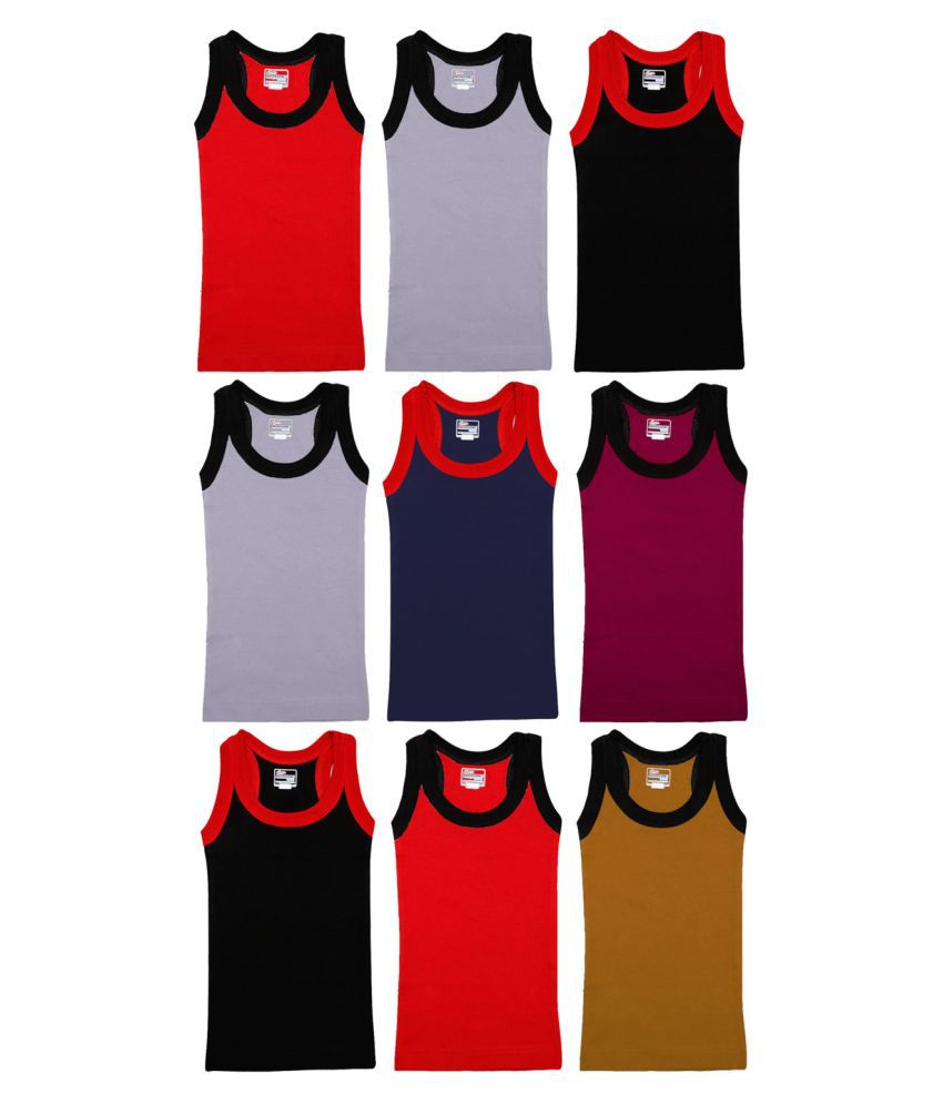     			Rupa Frontline Cotton Multicolor Sleeveless Vests for Kids/Boys - Pack of 9
