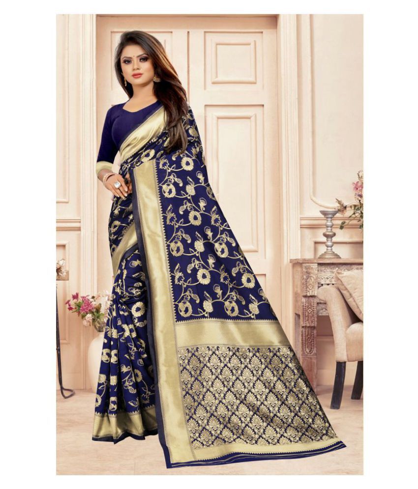 Gazal Fashions - Multicolor Banarasi Silk Saree With Blouse Piece (Pack of 1)