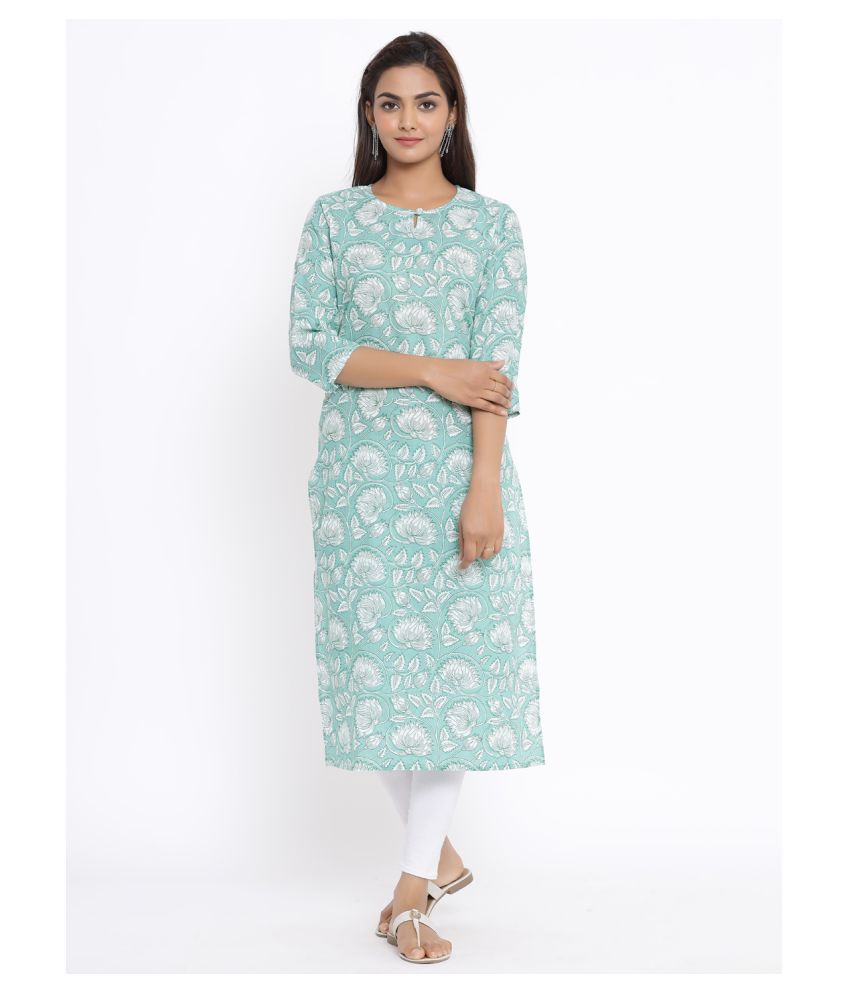     			miravan Green Cotton Straight Kurti