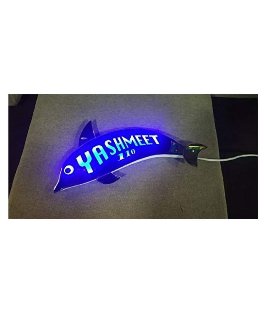     			ARANANUT Acrylic Name Plate with LED Light Designer Shape Decorative Plate Blue - Pack of 1