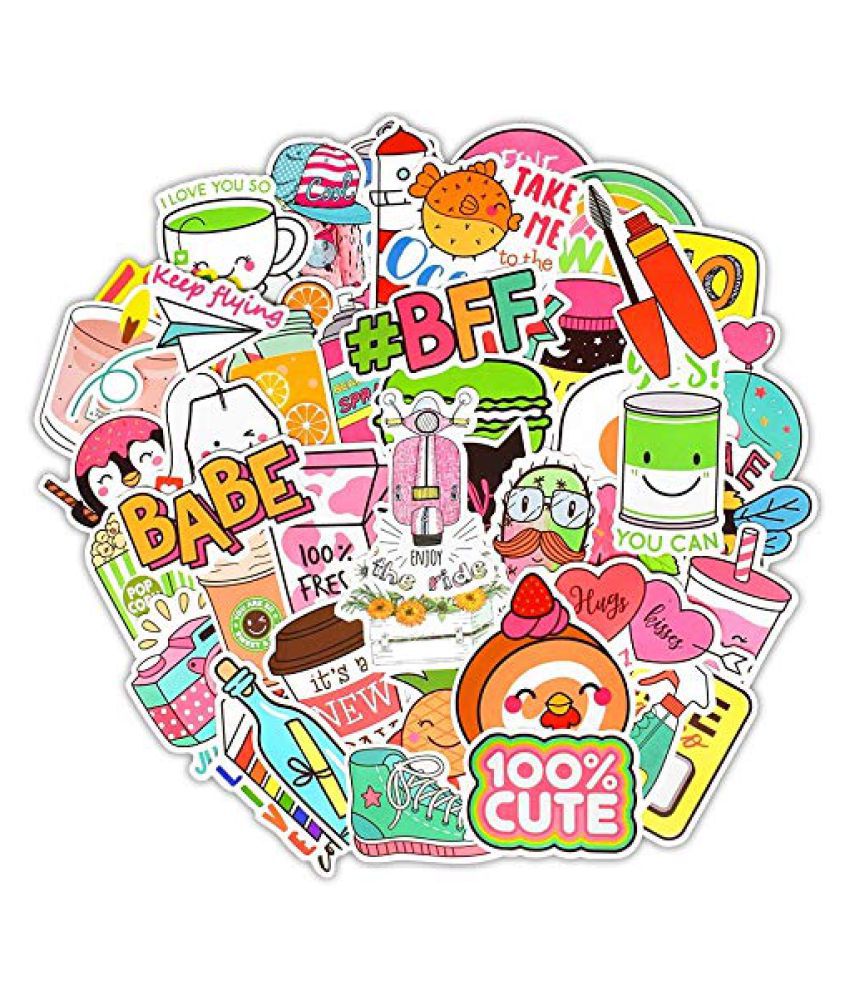     			iDream Girls Pink Fun Cute Cartoon Waterproof Vinyl Sticker to DIY Suitcase, Laptop, Bicycle, Helmet, Car (Set of 50)