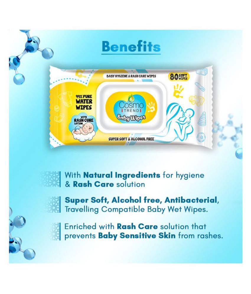 CosmoTrend Cleansing Baby Wipes (80 SoftWipes), 99 Pure Water Wipes