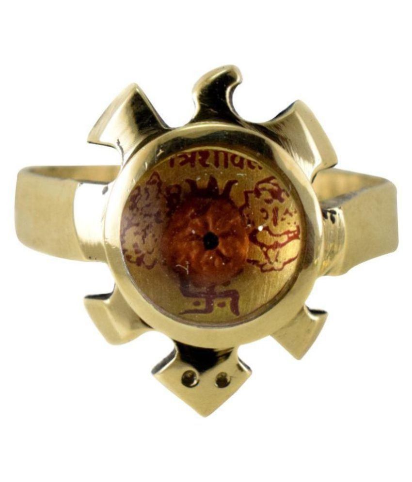     			KESAR ZEMS Asht Dhatu Turtle Ring With Rudraksha- Lakshmi- Ganesh -Trishakti For good luck(SIZE-21)