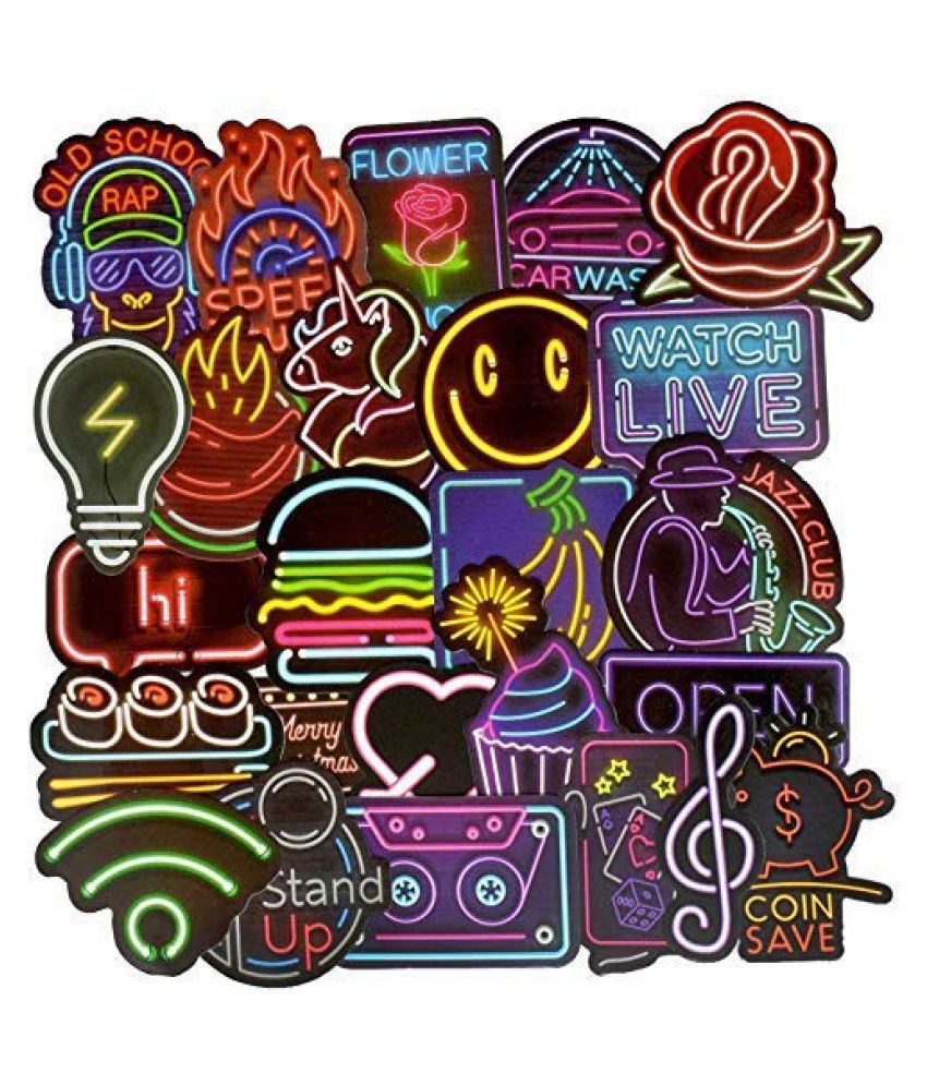     			iDream Neon Light Sticker Anime Icon Animal Stickers for Laptop Suitcase Guitar Fridge Bicycle Car (Set of 50)