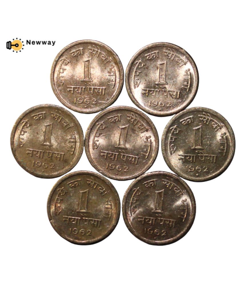     			{7PCS - LOT} 1 NAYA PAISA 1962 - ASHOKA STUBH INDIA EXTREMELY RARE COINS COLLECTION SMALL COINS