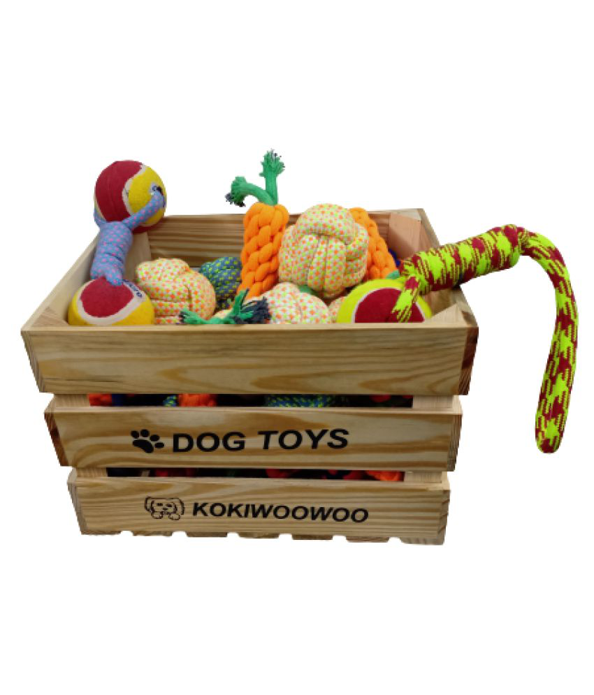 KOKIWOOWOO Wooden Dog Toy Basket Perfect for organizing Dog Toys, Accessories, Blankets, leashes and Food - Dog Toy
