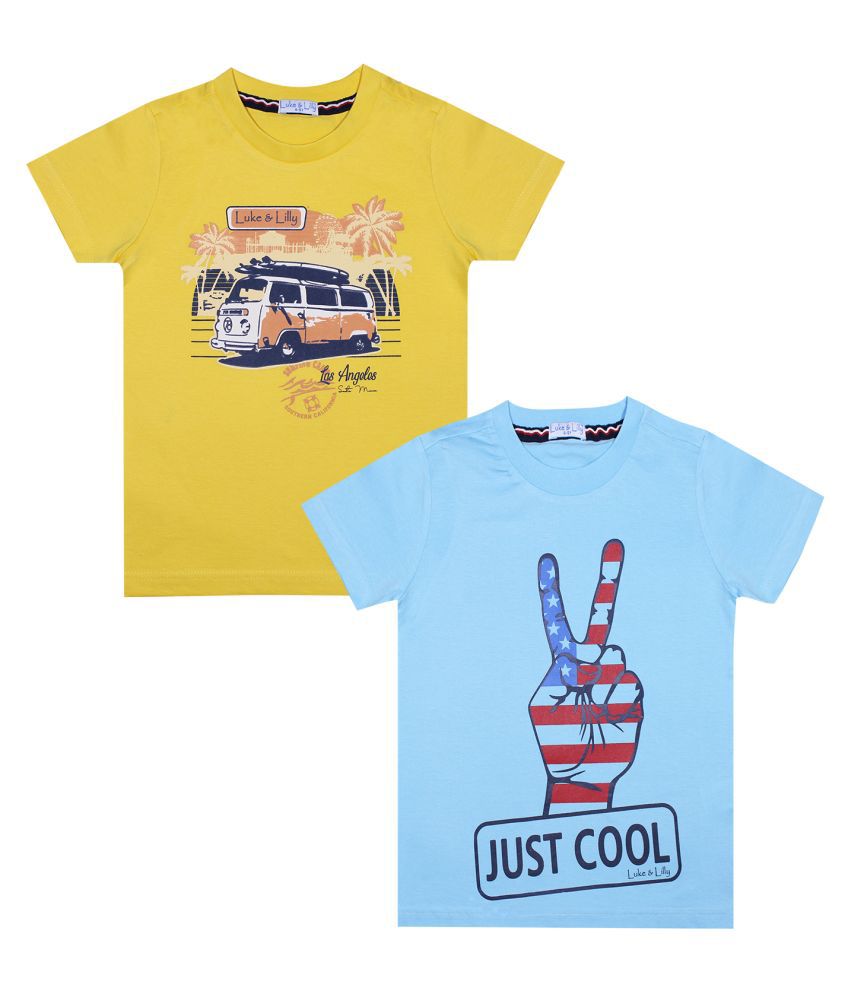 Luke and Lilly Boys Cotton Half Sleeve Printed Tshirt Pack of 2