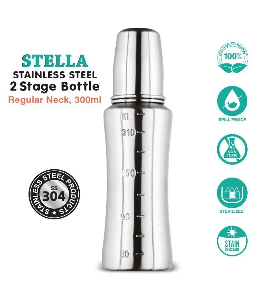 Stainless Steel Baby Feeding Bottle with Internal ML Marking, Silicon Grip  240ml