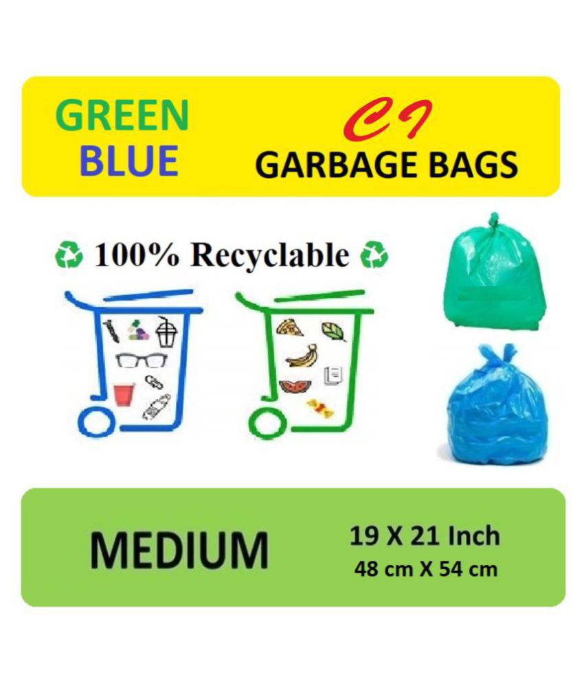     			C-I - (4 Packs) Blue & Green 19X21 Garbage Bags| 4 packs (120 Pcs) - 2 packs of 60 Pcs (Green for wet waste) + 2 packs of 60 Pcs (Blue for dry waste)|Medium Disposable Garbage Bags for Wet and Dry Waste | Dustbin Bags For kitchen and home