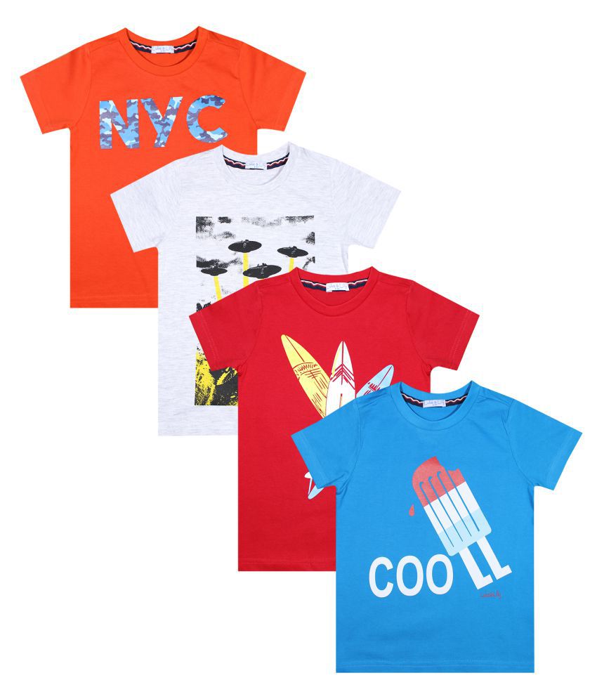     			Luke and Lilly Orange, red, Blue & white Boys Cotton Half Sleeve Tshirt Pack of 4