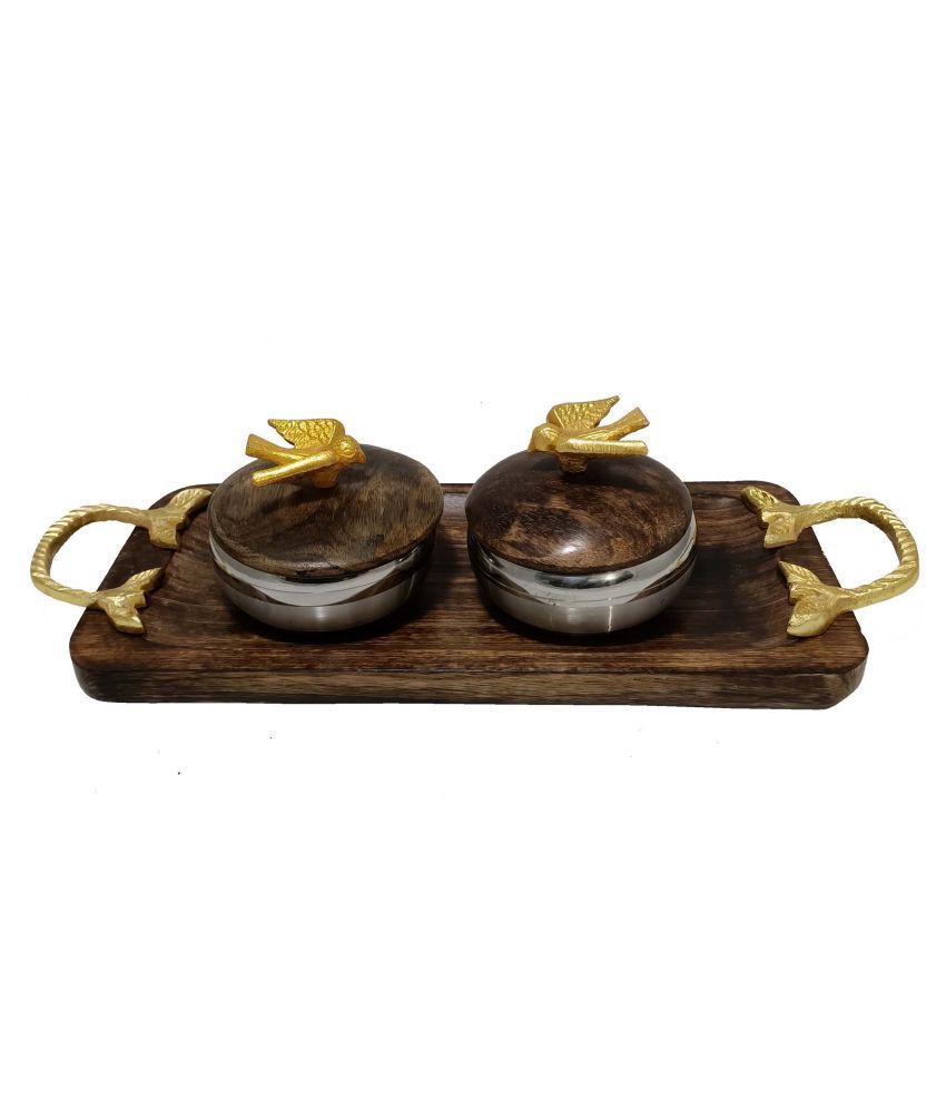 Wooden Tray with Bowls Serving Set