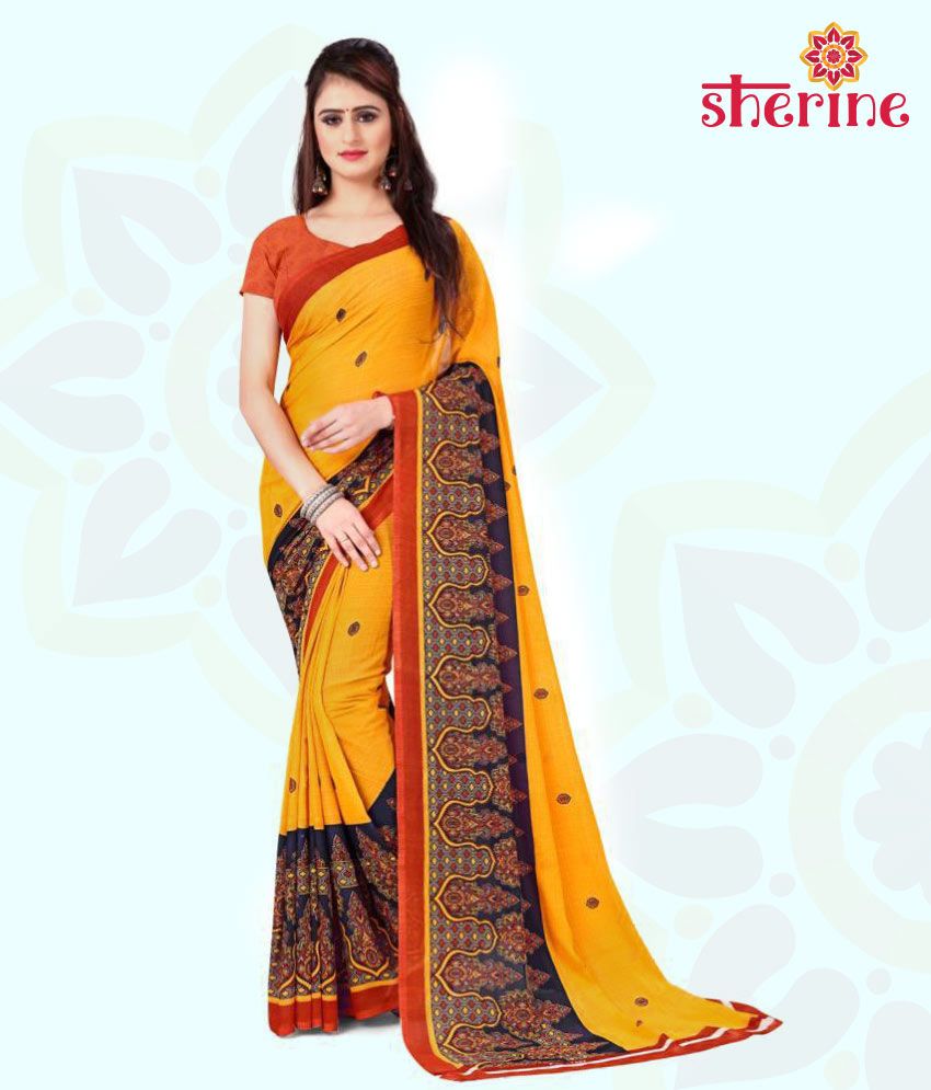     			ANAND SAREES Yellow Georgette Saree