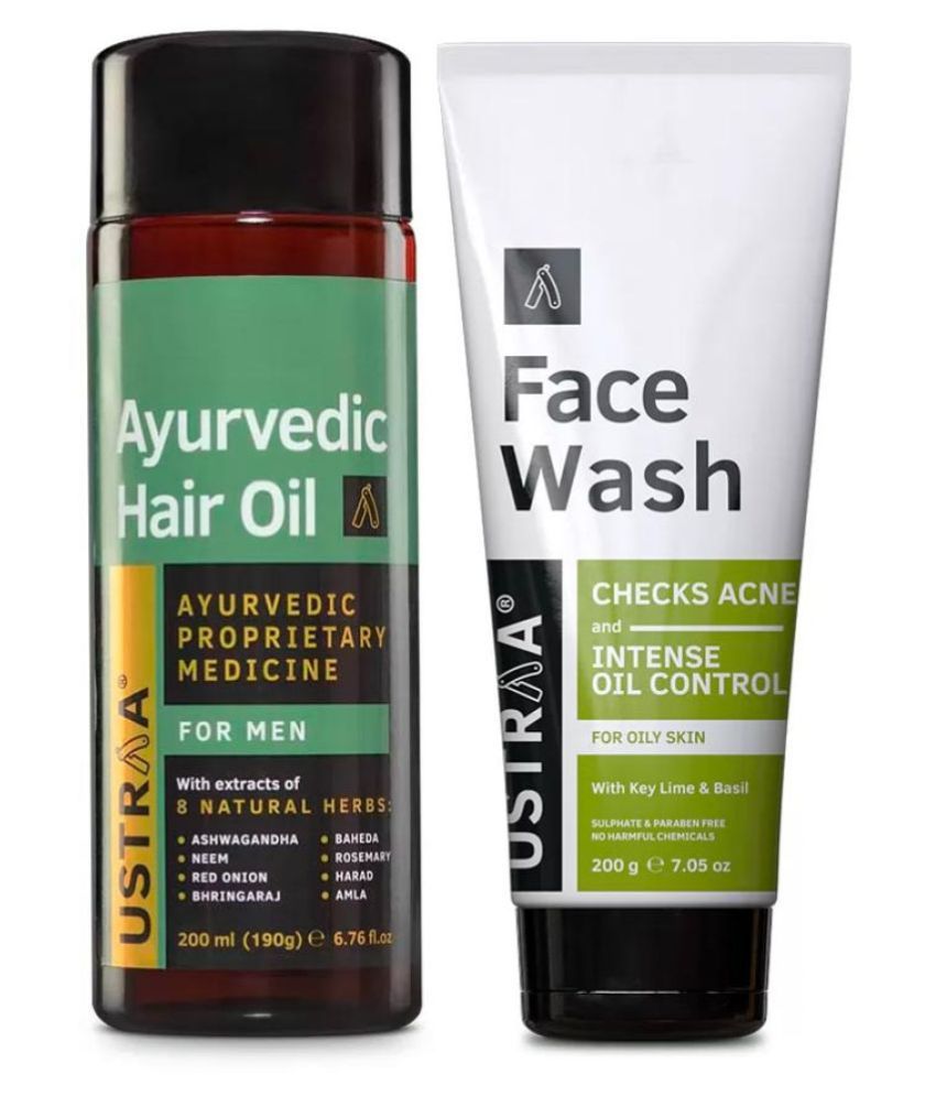 Ustraa Ayurvedic Hair Oil- 200ml and Face Wash Oily Skin - 200g
