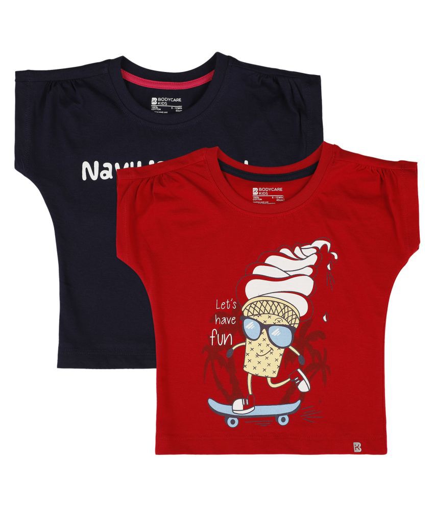     			Bodycare Kids Infant Girls Antiviral Red & Navy T-Shirt Pack of 2