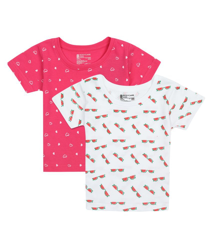     			Bodycare Kids Infant Girls Antiviral Fuschia & White T-Shirt Pack of 2