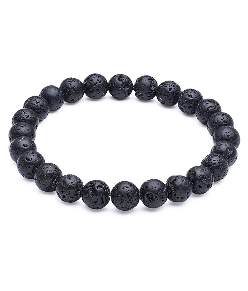     			KESAR ZEMS Natural Lava Stone Stretchable Bracelet For Unisex (10 x 1 x 2 CM) Black.