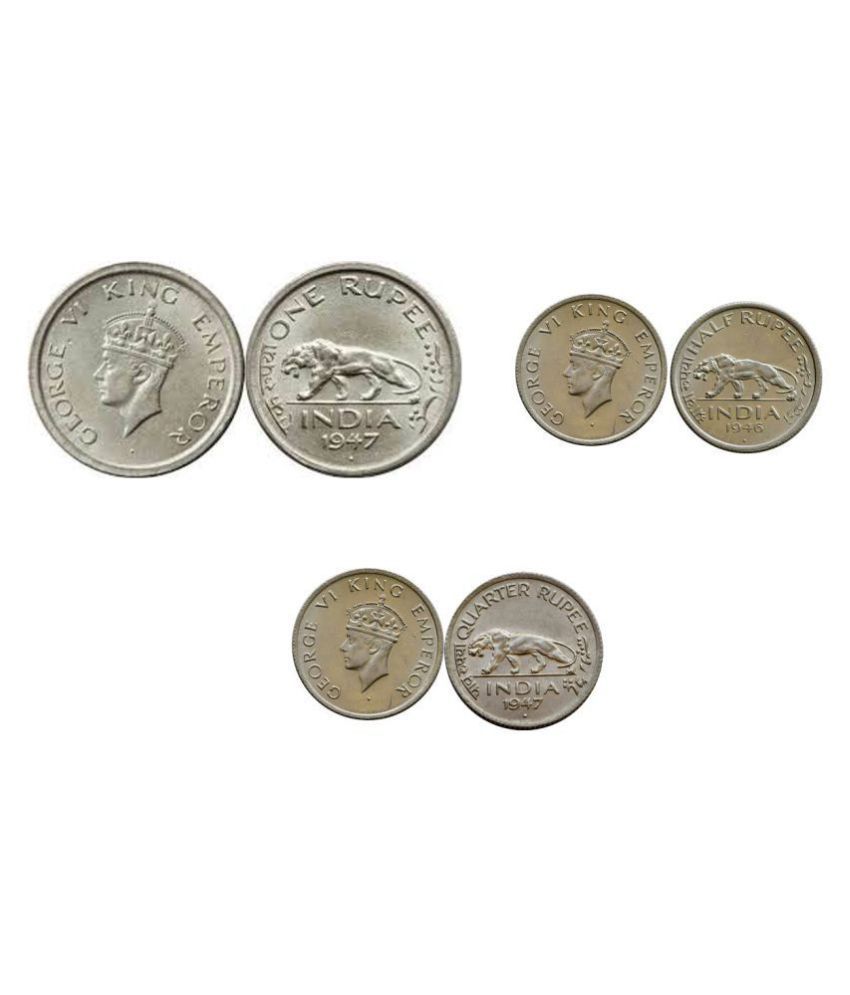     			PE- One Rupee - Half Rupee - Quater Rupee - 1947 Rare Coins Of India - Total 3 Coins  - Tiger Coins