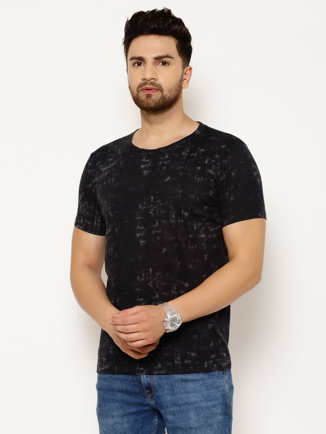     			EPPE Cotton Black Printed Polo T Shirt