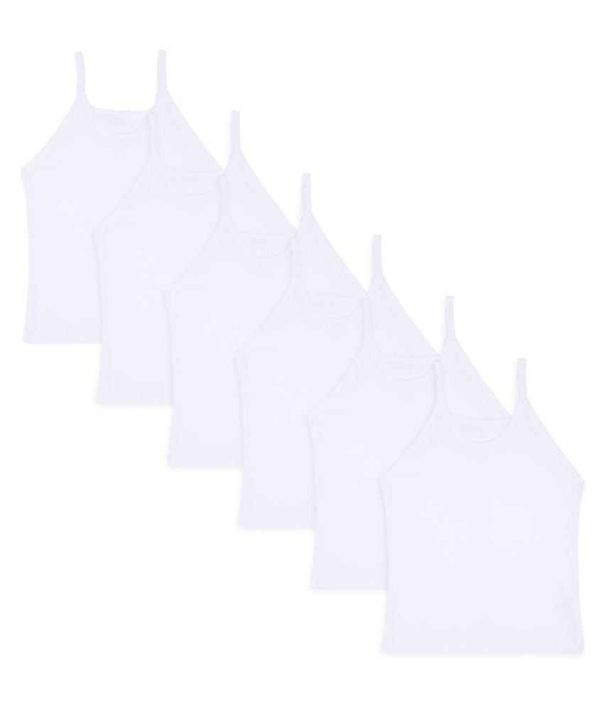     			Bodycare Girls White Dori Neck Sleeveless Vest pack Of 6