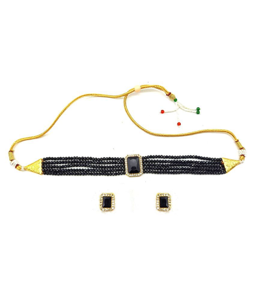     			Jewar Mandi Brass Black Designer Necklaces Set Choker