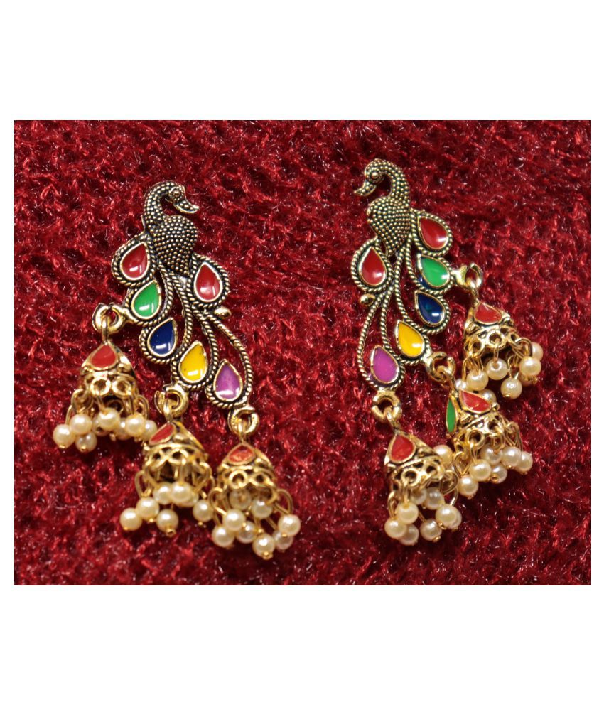     			Happy Stoning Peacock Inspired Designer Earrings for Women & Girls