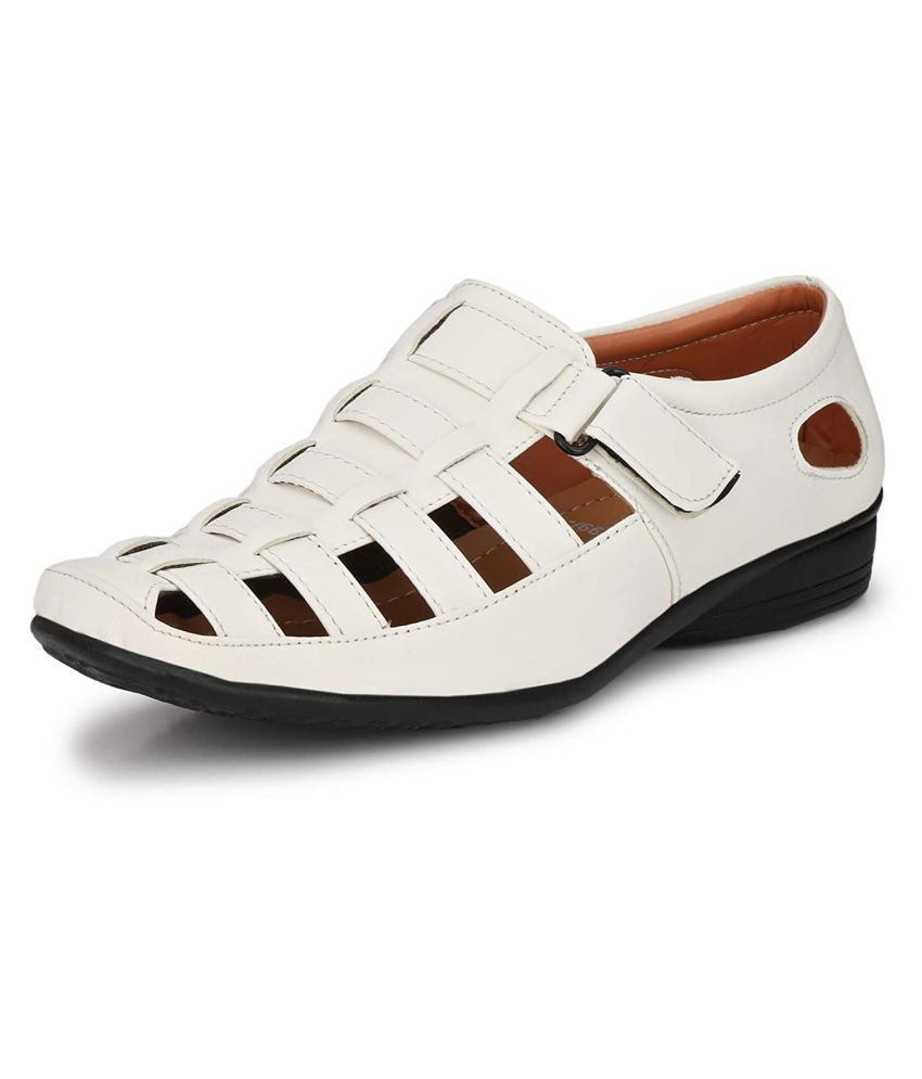     			Amico White Synthetic Leather Sandals