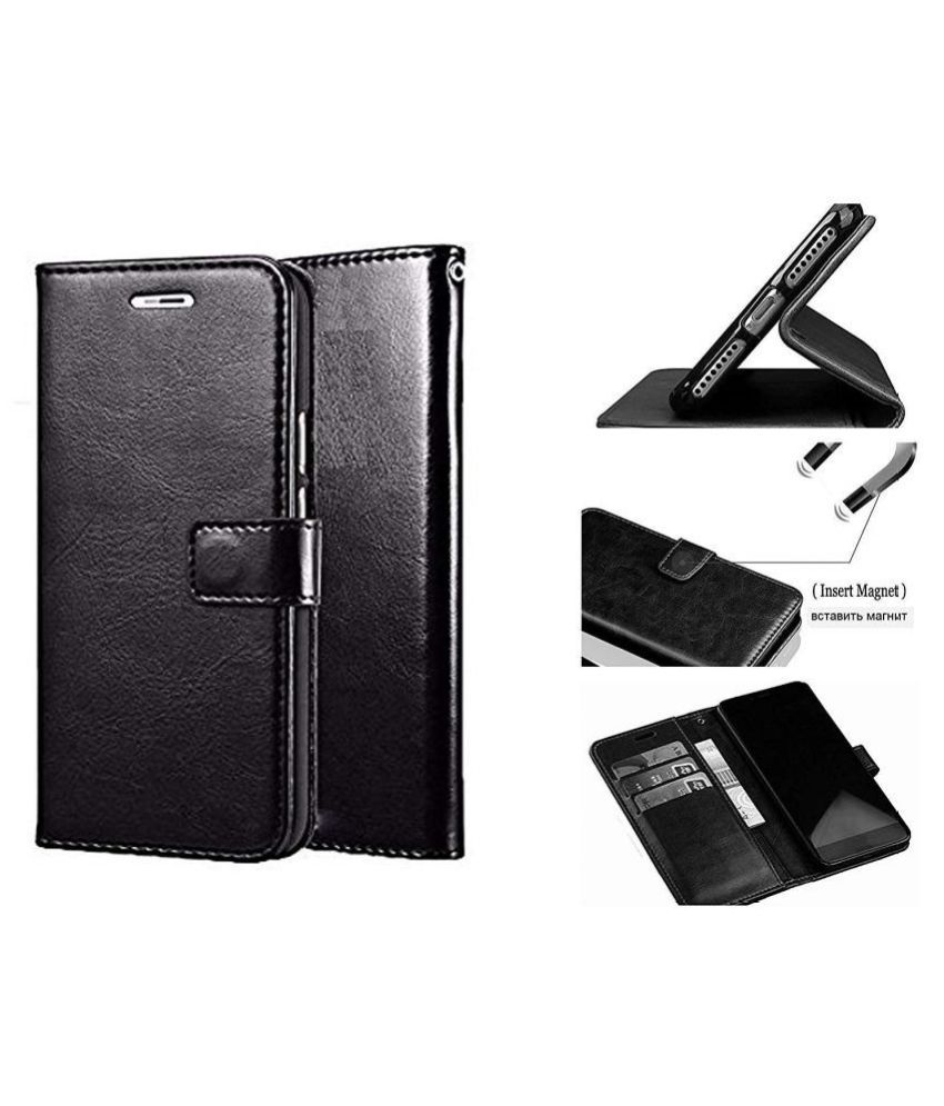     			Oppo A53 Flip Cover by Kosher Traders - Black Original Leather Wallet