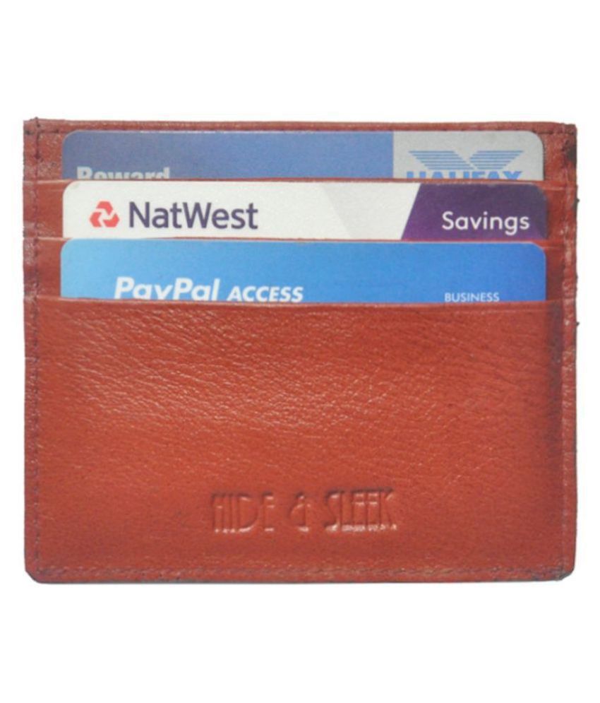     			Hide&Sleek RFID Protected Genuine Brown Leather Atm Card Holder