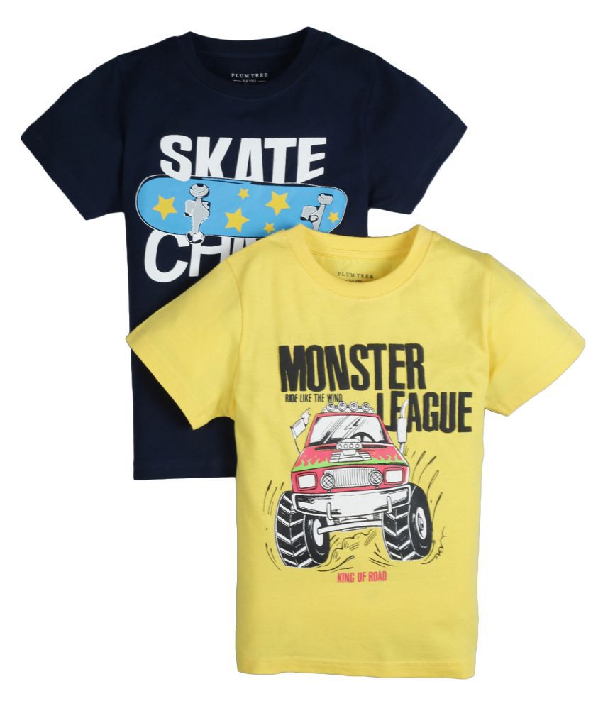 Plum Tree Boys Half Sleeve Monster League  Print T-shirt( Pack of 2)