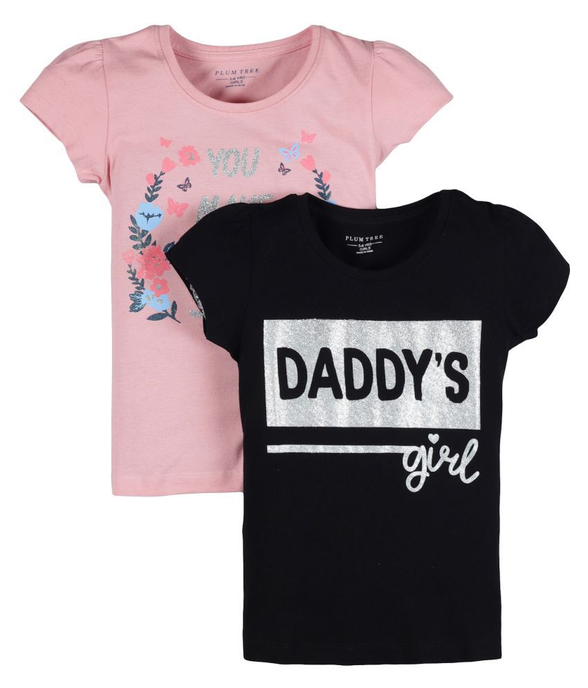     			Plum Tree Girls Daddy Print T-shirt ( Pack of 2)