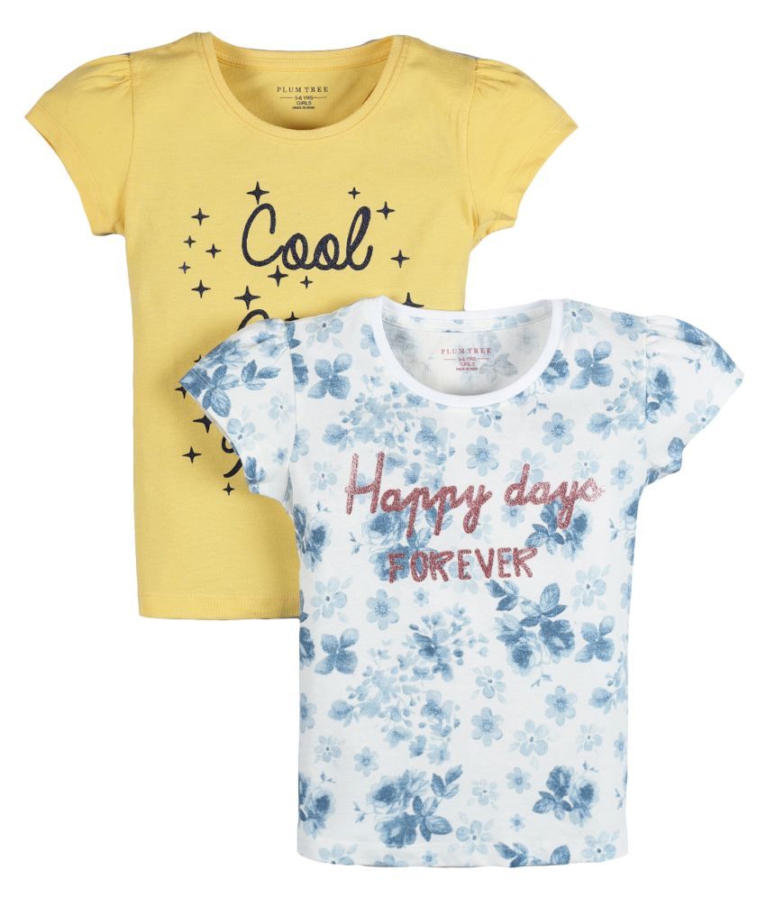     			Plum Tree Girls Happy Days Print T-shirt ( Pack of 2)