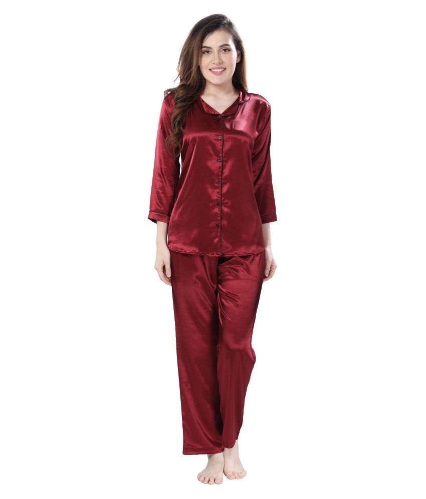 Buy TipTop Dreams Satin Nightsuit Sets - Maroon Online at Best Prices ...