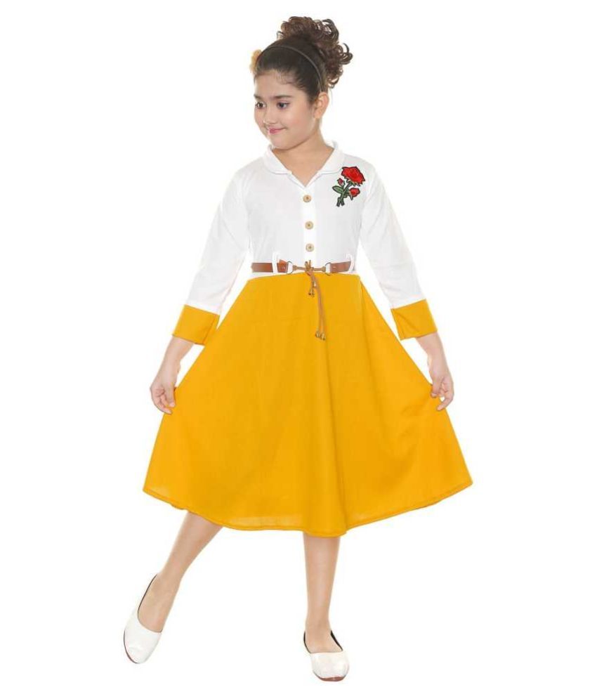     			FTC Fashions White & Yellow Party Frock for Girl