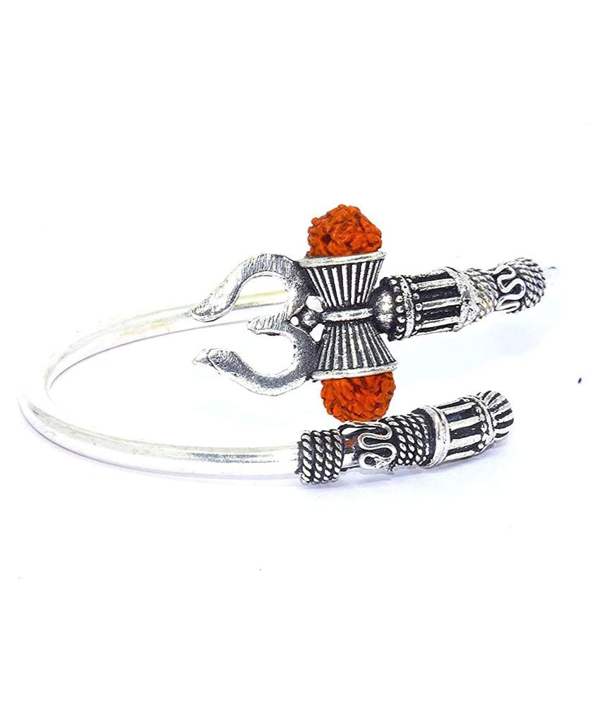     			Rudraksha Trishul Damroo Designer Oxidized Silver Bahubali Kada Kadas Bracelet Unisex Cuff Bracelets for Men & Women Boys Bracelet