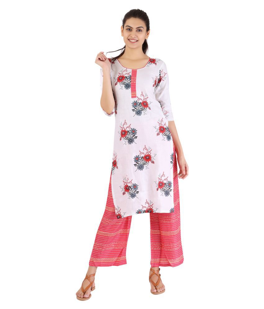 RASIKAA - White Straight Rayon Women's Stitched Salwar Suit ( Pack of 1 )