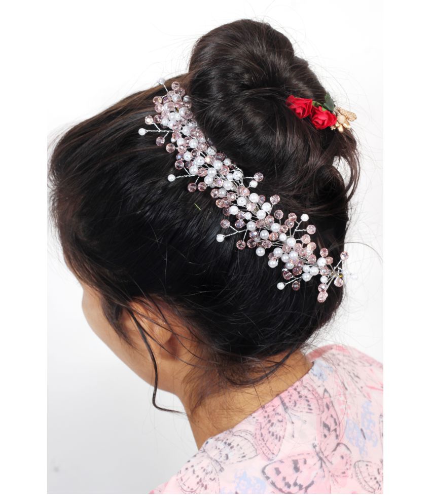 Ritzkart Stone With White Pearl Brooch Hair Bun Beautiful Hair beats with  pink stone bun Accessories