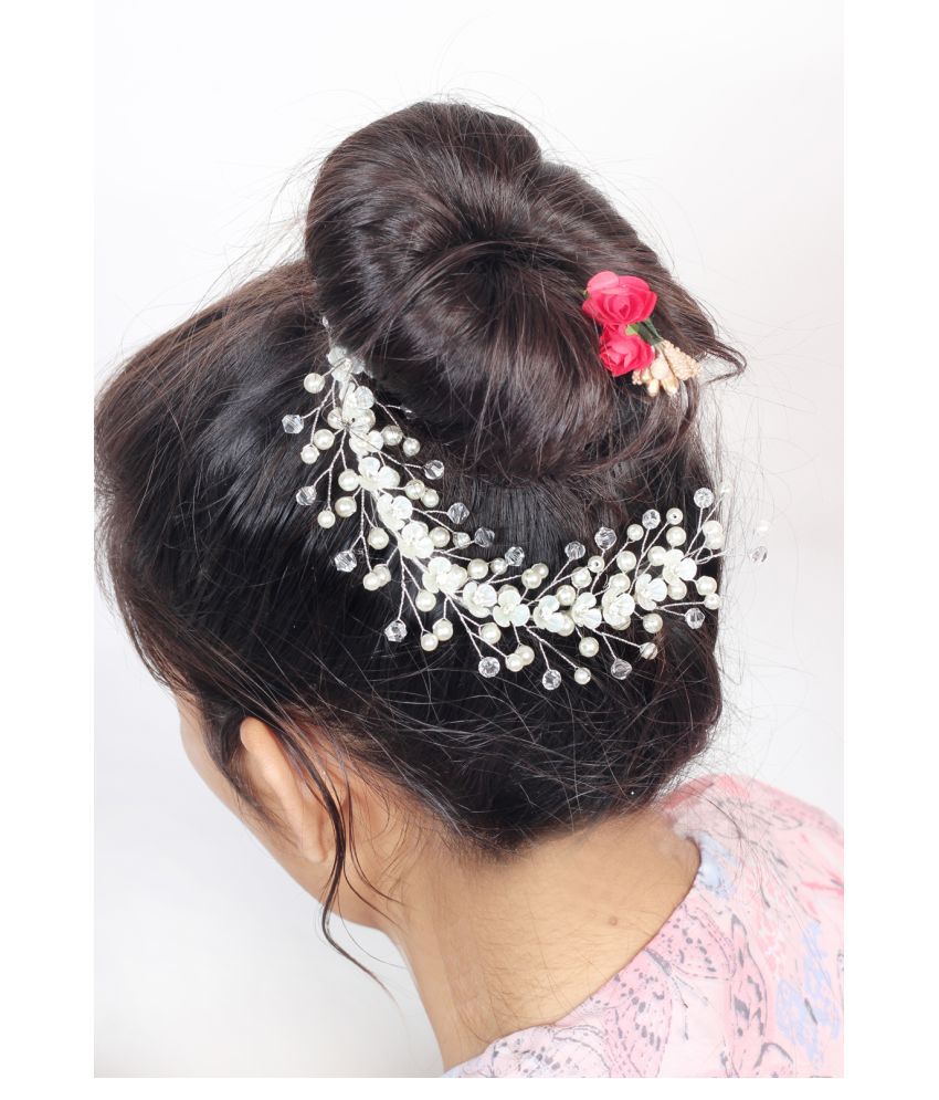 Ritzkart Stone With White Pearl Brooch Hair Bun Beautiful Hair beats with WHITE  stone bun Accessories