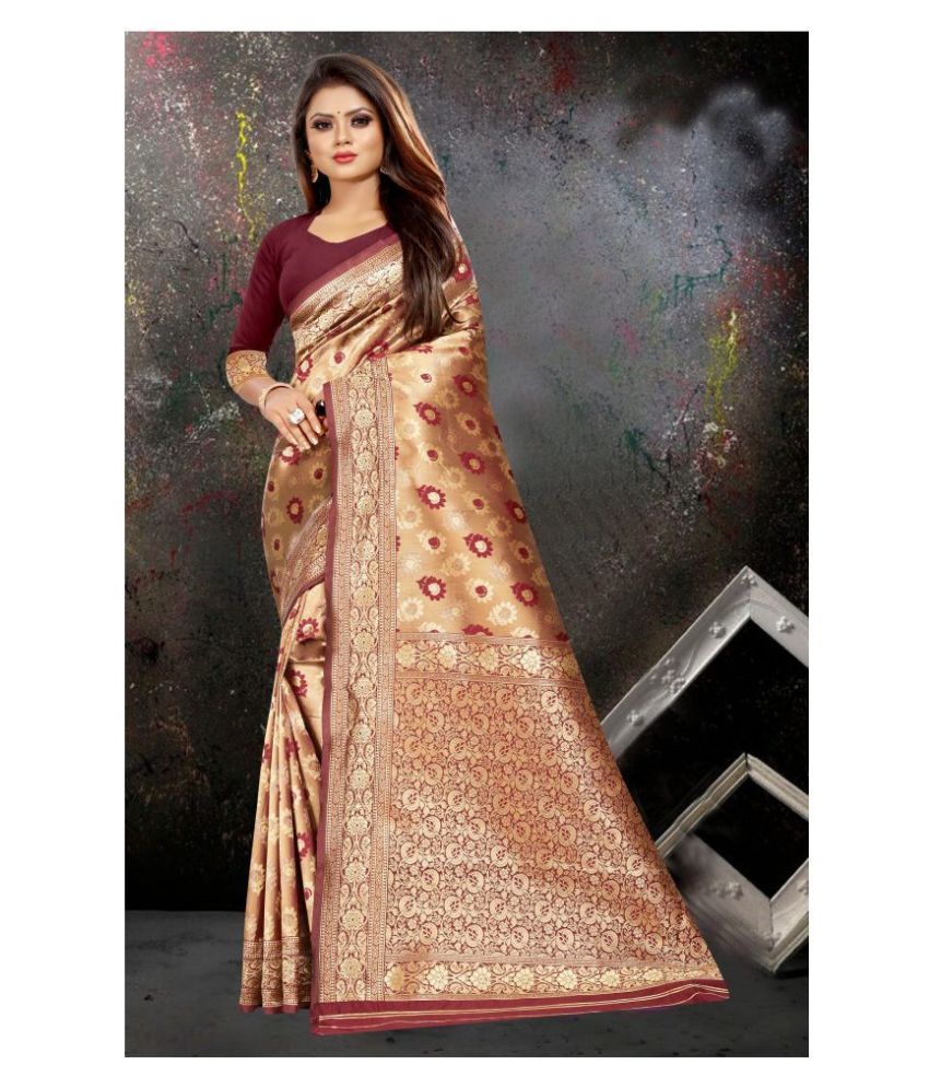     			Gazal Fashions Maroon Banarasi Silk Saree