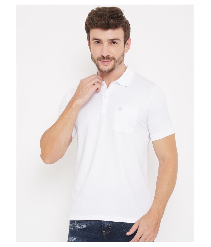     			BISHOP COTTON Cotton Lycra White Plain Polo T Shirt