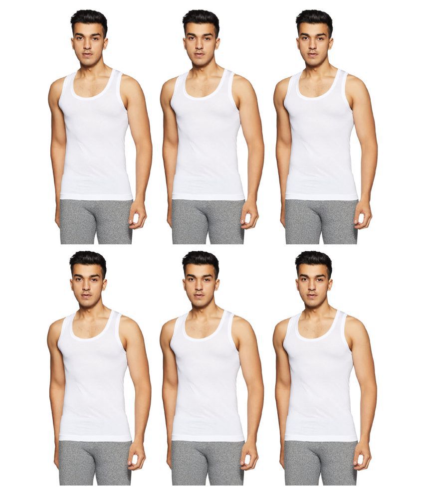     			Rupa Frontline White Sleeveless Vests Pack of 6