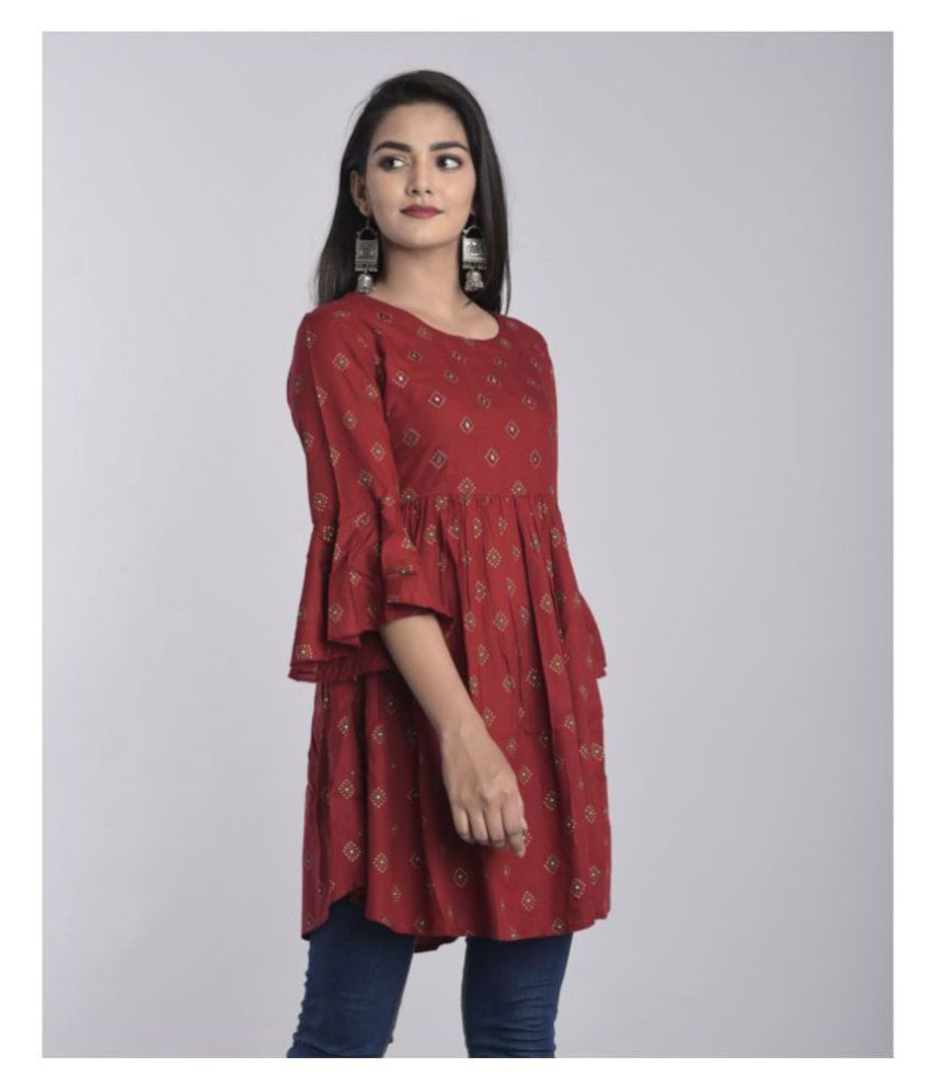Kbz Maroon Rayon Frock Style Kurti 