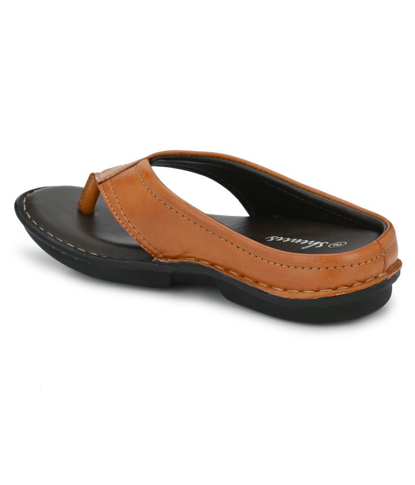 shences tan leather slippers