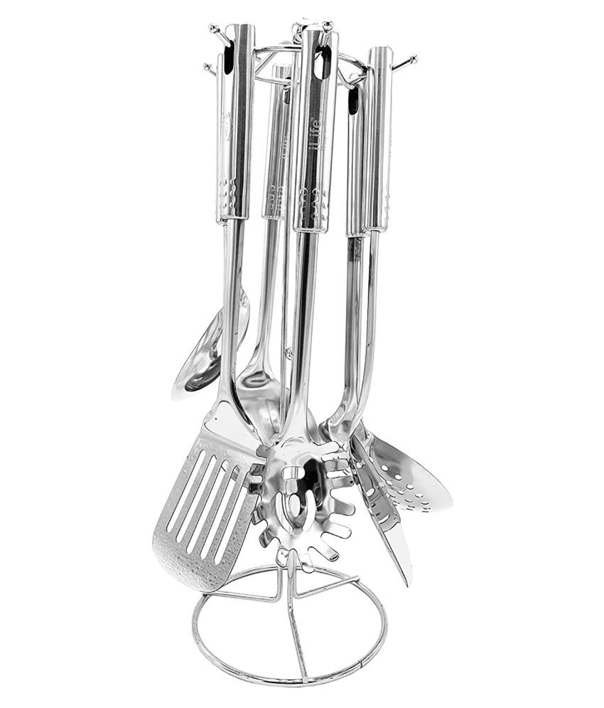 Stainless Steel Cooking Utensil Set With Stand - Stainless Steel