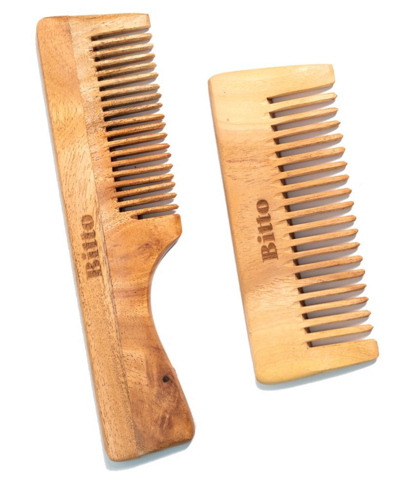    			Bitto Neem Wood Detangle & Rake Comb Wet Brush Pack of 2