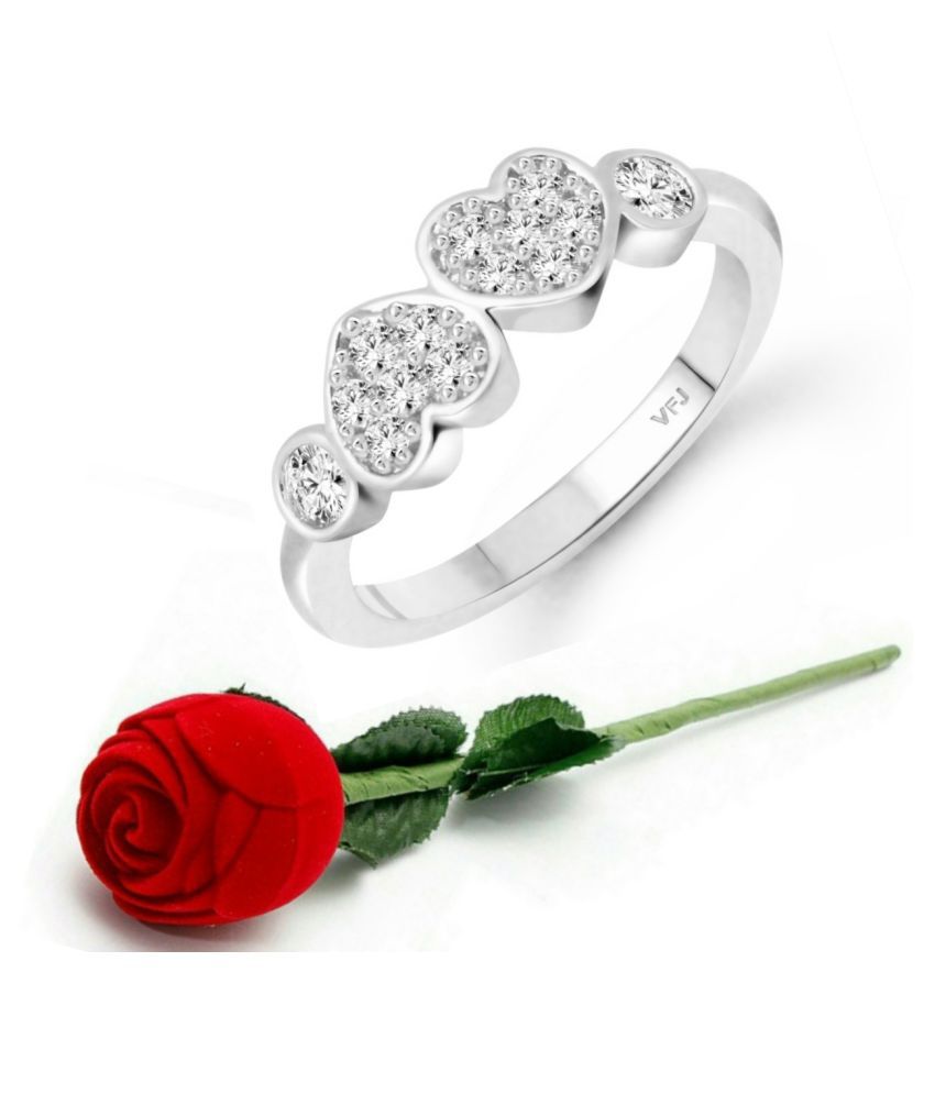     			Vighnaharta Couple Heart (CZ) Rhodium Plated  Ring with Scented Velvet Rose Ring Box for women and girls and your Valentine.
