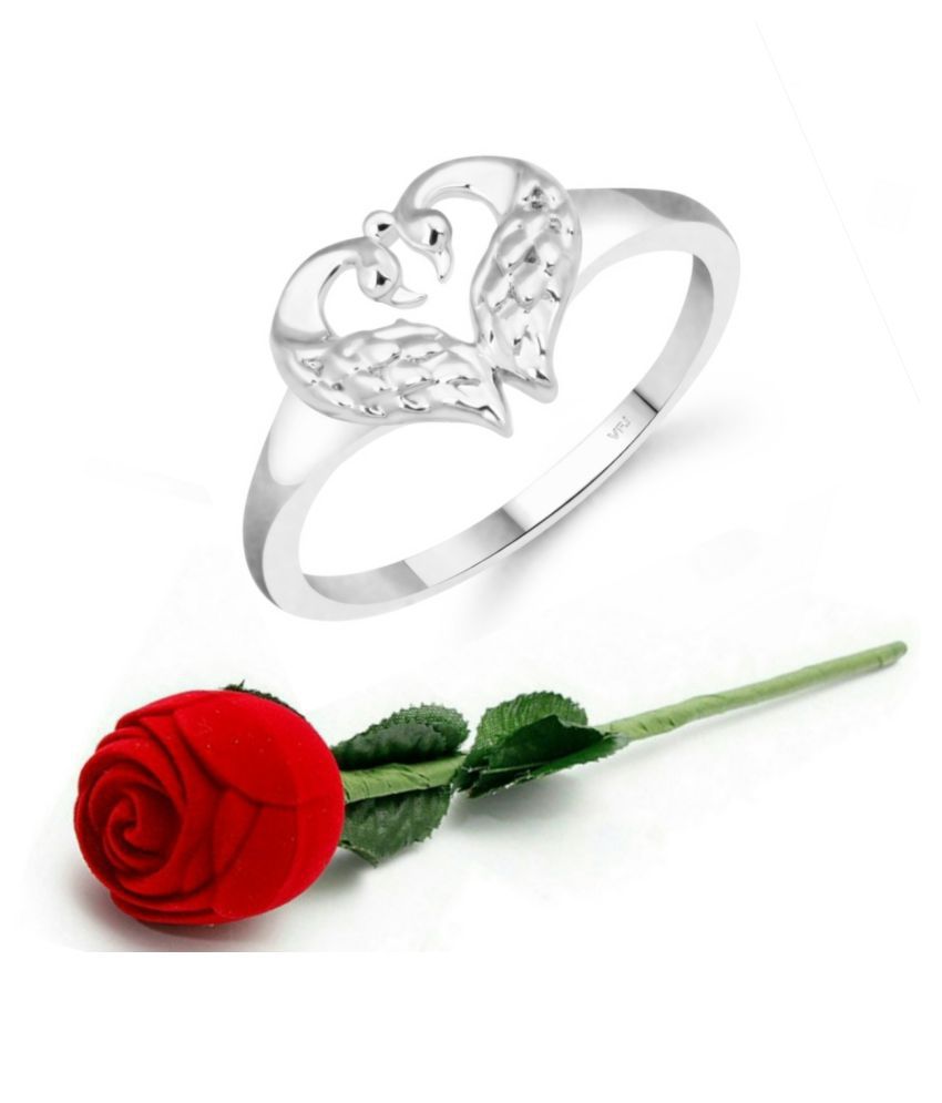     			Vighnaharta Cute Mayur Heart CZ Rhodium Plated Ring   with Scented Velvet Rose Ring Box for women and girls and your Valentine.