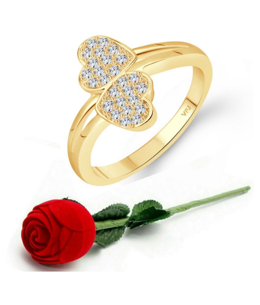     			Vighnaharta  Glory Double Heart Rhodium Plated (CZ)  Ring with Scented Velvet Rose Ring Box for women and girls and your Valentine.